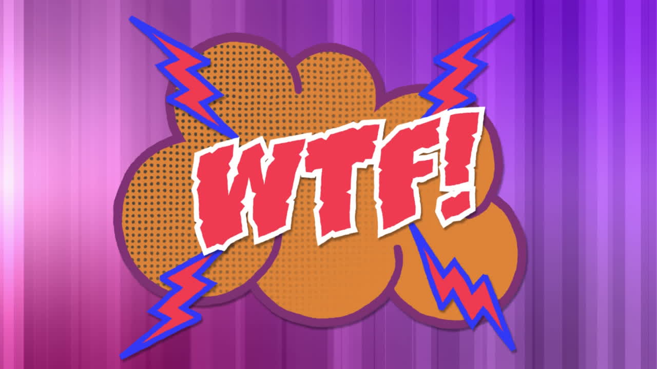 보라색 배경에 대한 음성 거품에 wtf 텍스트