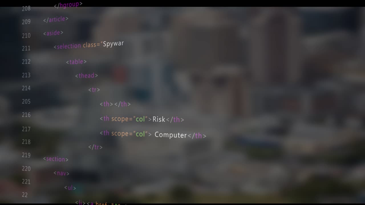 En programmør tilføjer en tabeloverskrift, mens han opbygger en cybersikkerhedsmenutabel i en kodeeditor.
