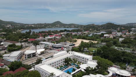 aerial shot of beach and coastal city