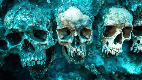 cráneos en la cripta de los campos de muerte