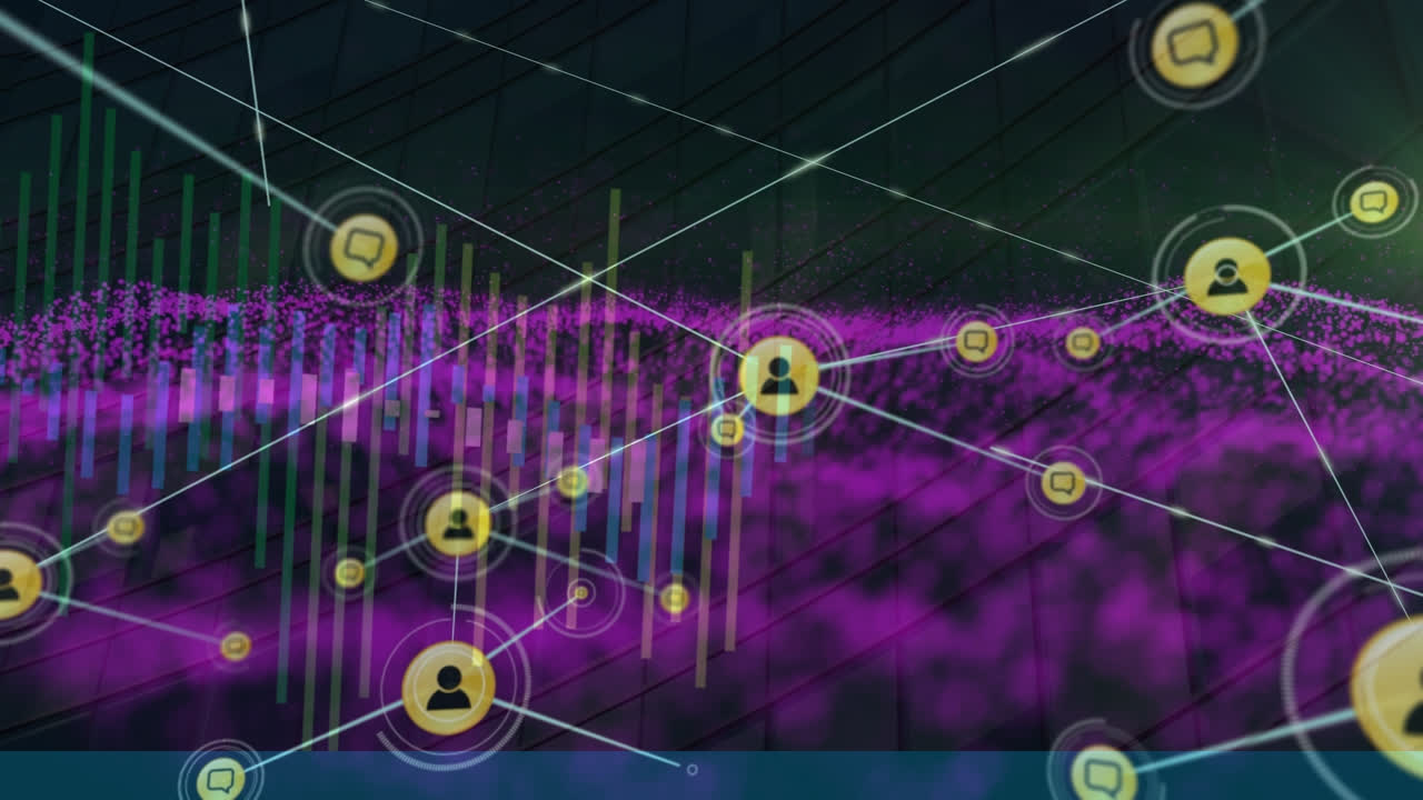 animación de conexiones, gráficos y brillo en el espacio digital negro