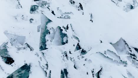 drone shot of strange interesting ice formations in lake michigan