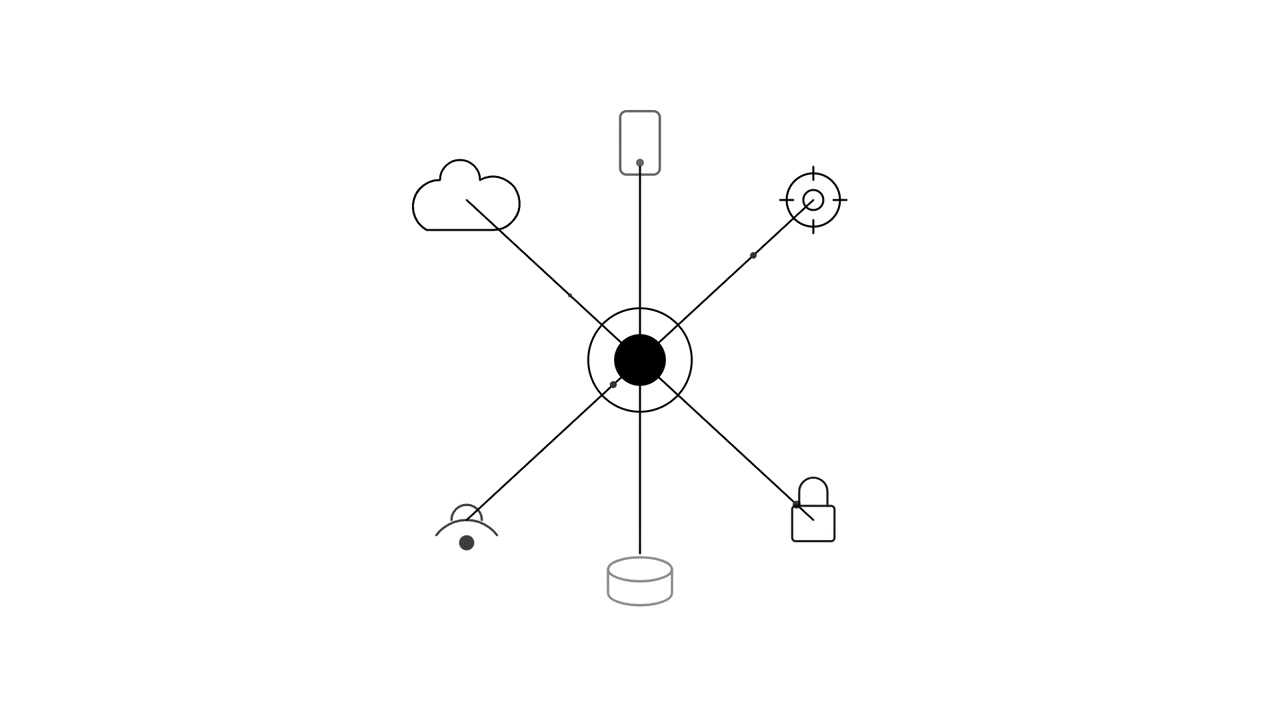 Animated Network Diagram Showing Data Connectivity and Security