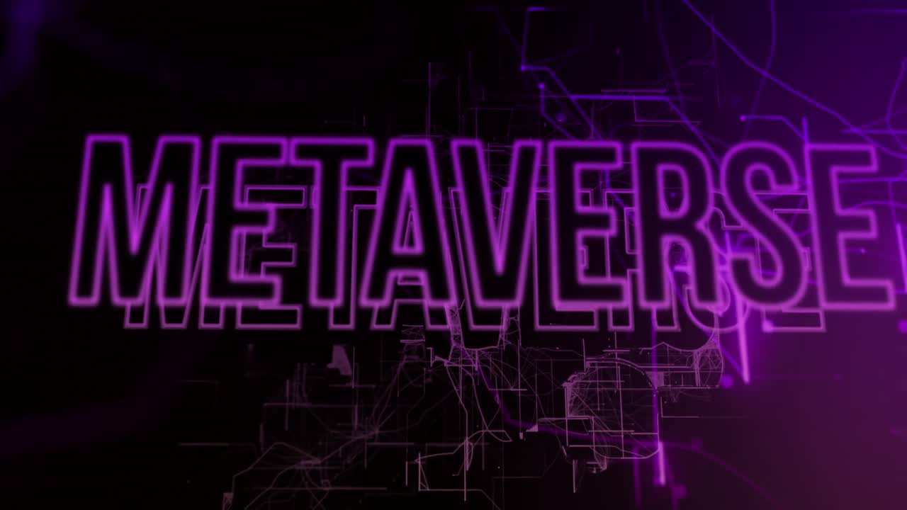 Animation of metaverse text over black background