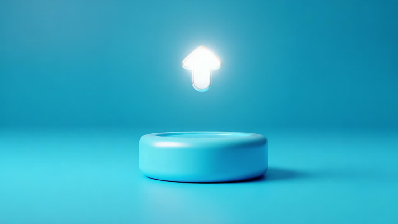 A Blue Circular Button with an Upward Arrow on a Vibrant Blue Background, Symbolizing Growth and Action in Digital Interfaces, Perfect for User Interaction Concepts