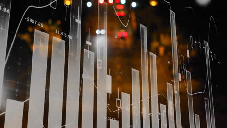 financial data chart animation over blurred lights background