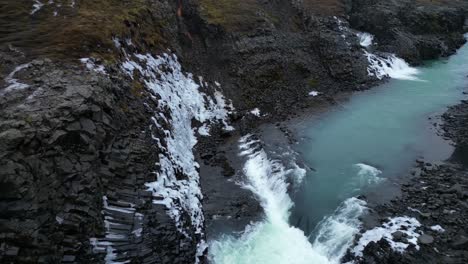 Stu&eth;lagil Canyon Basalt Columns dynamic aerial