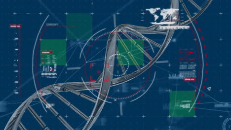 turning dna strand on dark blue background
