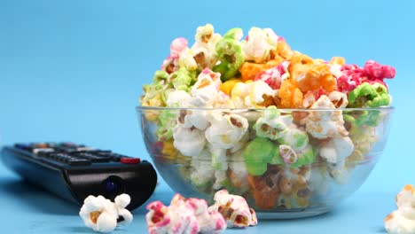 colorful popcorn and remote control