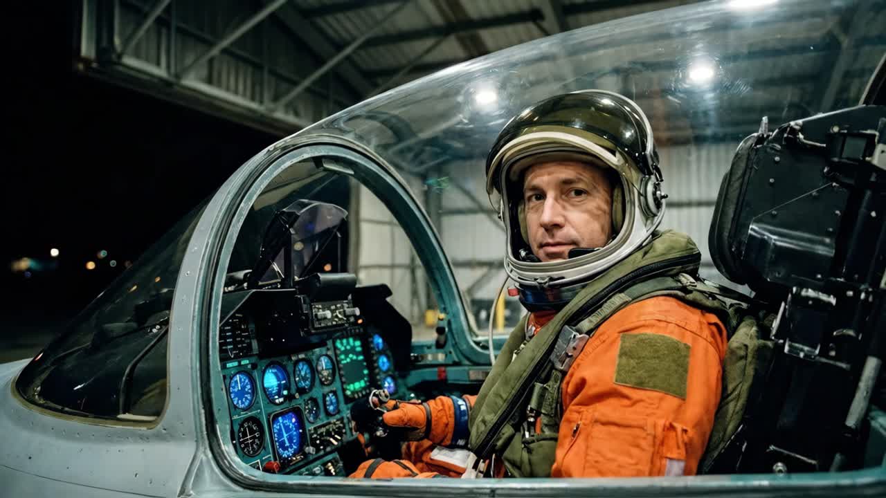 Pilota nella cabina di pilotaggio di un jet da combattimento