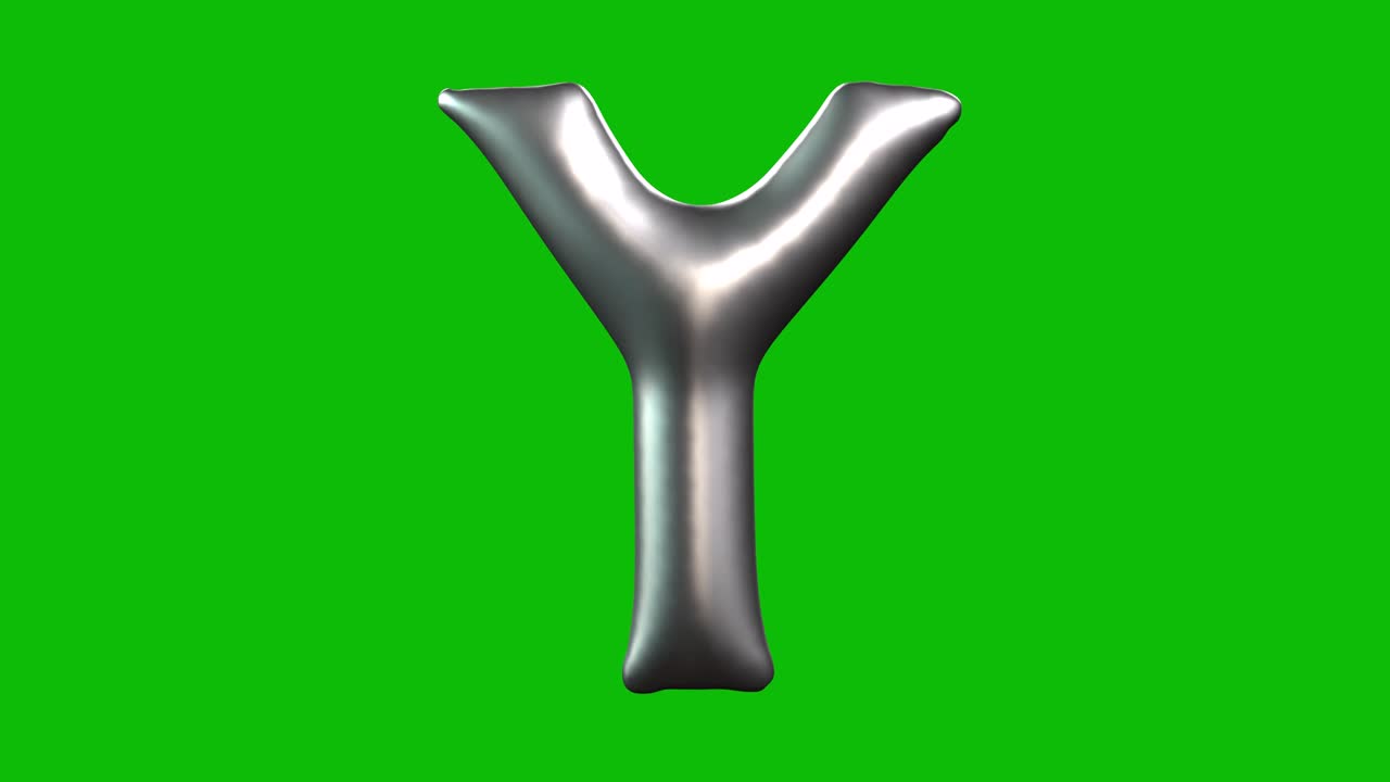 Silver Foil balloon letter Y inflates, spins, and reveals on green screen in 3D animation. Ideal for celebrations, parties, birthdays, and video editing projects