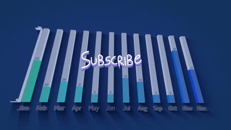animation of bar graph with subscribe text overlay, displaying monthly data