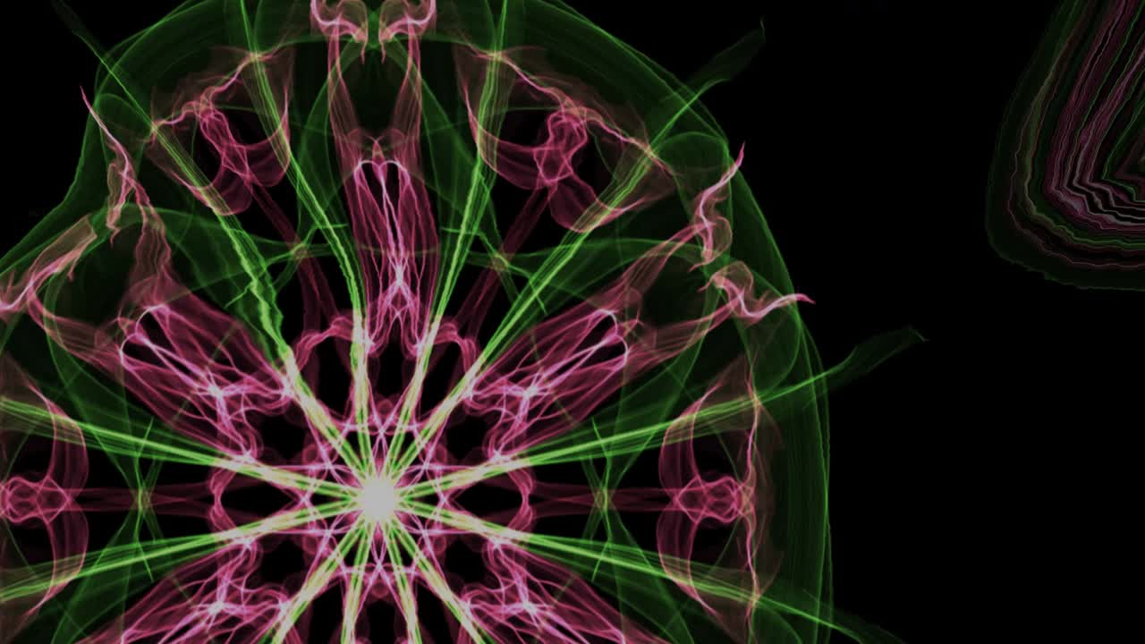 fractal multicolor girando en el espacio, fondo de video fractal en vivo en el área negra, proyección de espectáculo láser
