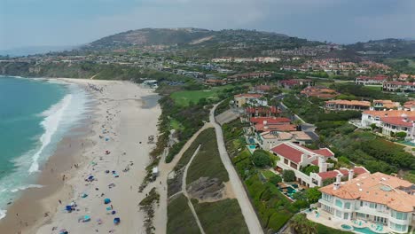 Aerial-view-of-high-end-housing-over-looking-Salt-Creek-beach-in-Dana-Point,-California