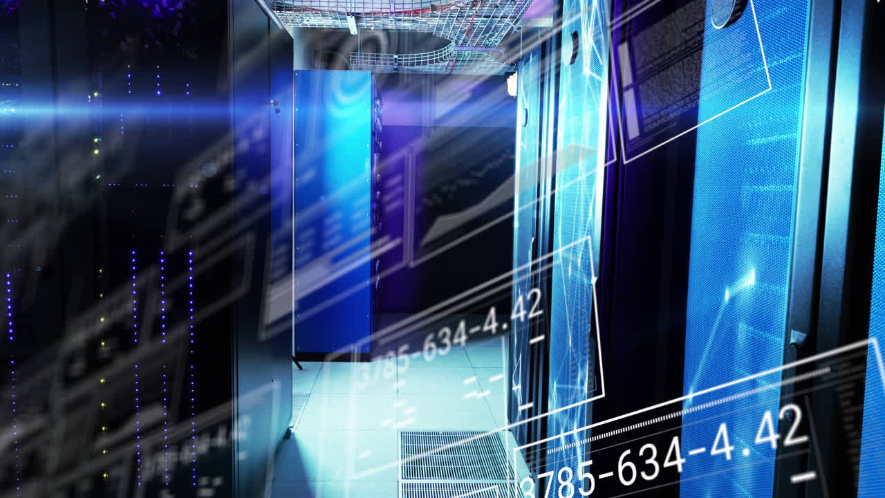 animación del procesamiento de datos en la sala de servidores