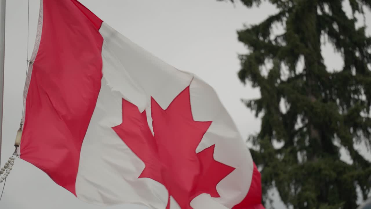 Slowmo of Canadian flag in the wind