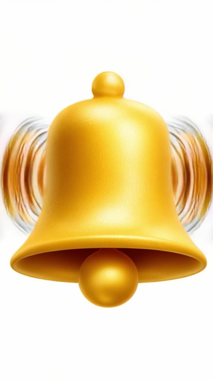 Campana dorata con onde sonore vibranti, che rappresenta allerta e notifica con colori vivaci e in movimento, catturando l'essenza dell'attenzione e della consapevolezza.