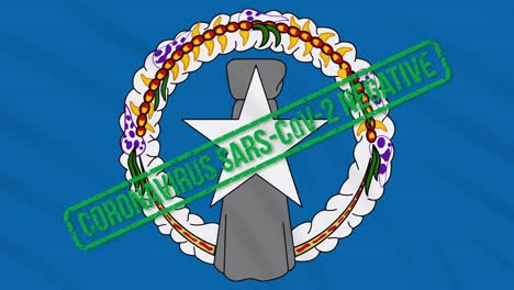 northern mariana islands swaying flag with green stamp of freedom from coronavirus, loop