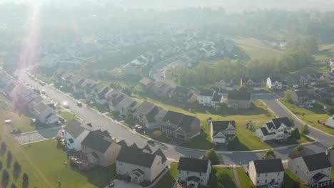 descending aerial of residential home community in usa