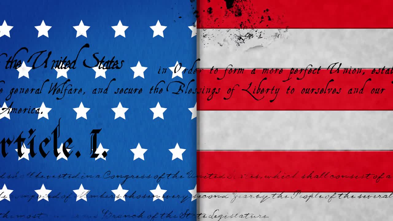 미국 국기 위의 텍스트의 애니메이션