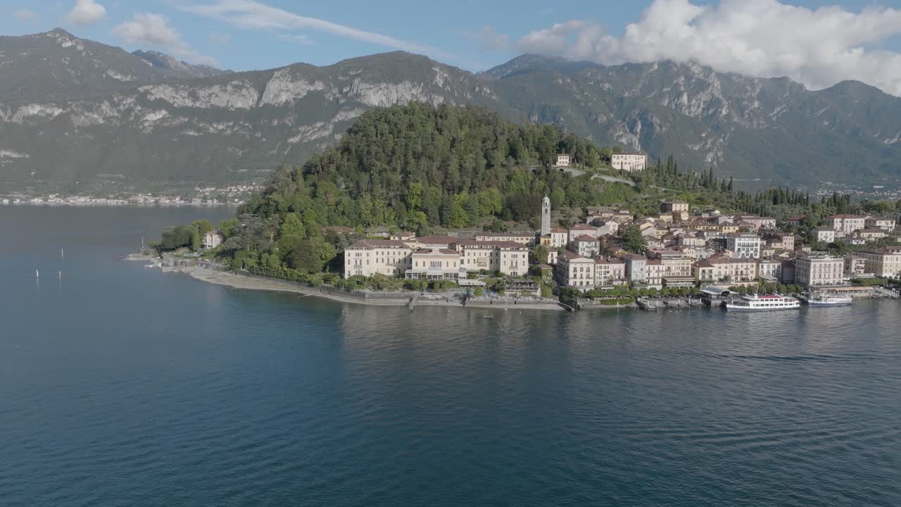 antena 4k: entrada lenta al hotel en bellagio lake como, italia
