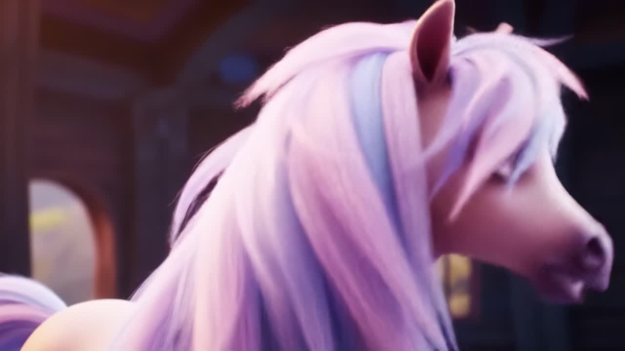 A Captivating Journey of a Majestic Unicorn with Flowing Mane Under Soft Lighting, Showcasing its Stunning Features and Graceful Presence in a Magical Setting