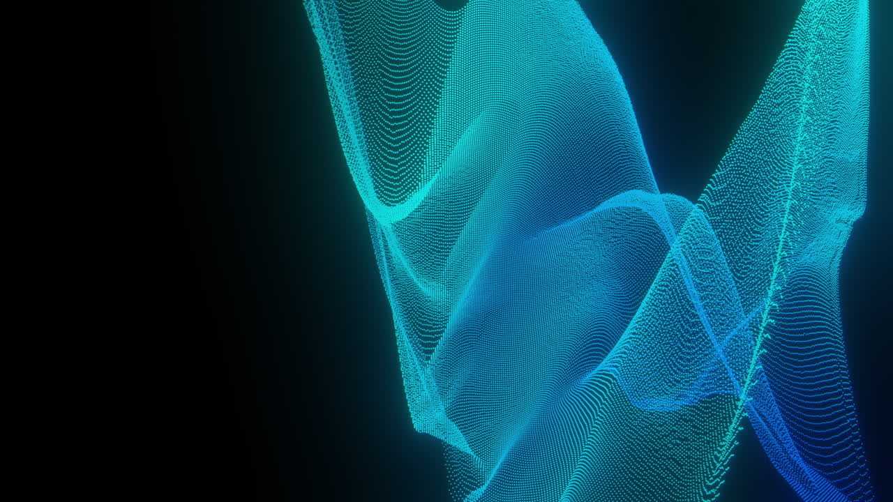 Blue Ethereal Glowing Abstract Particle Waves with Flowing Random Rapid Movements with Black Background. Concept of AI Artificial Intelligence, Data Analysis.