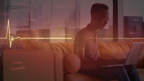 animación de la línea de vida sobre los hombres usando computadora portátil