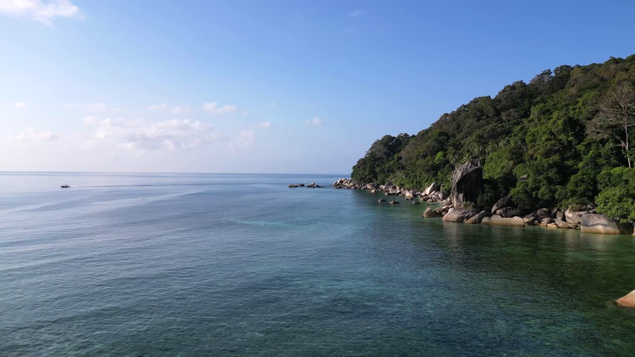 Seychelles beach palm trees smooth rocks