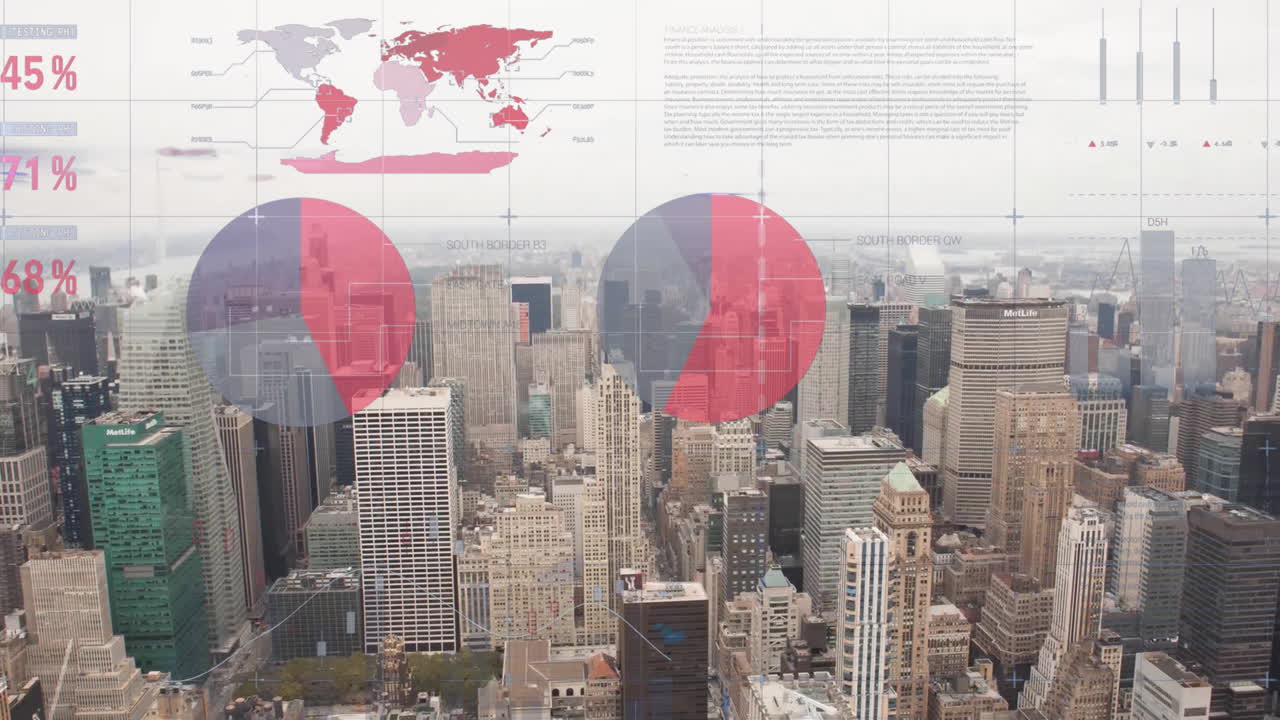 анимация обработки финансовых данных по городу