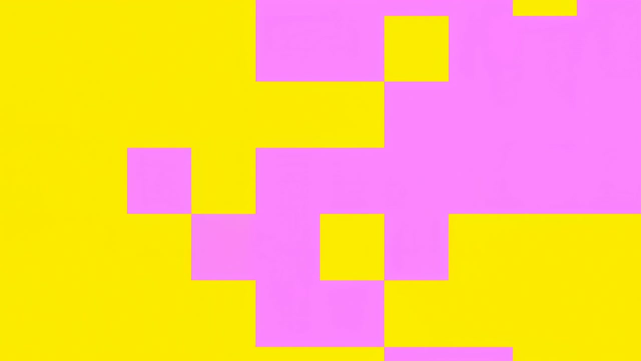 Yellow Background With Pink Blocks Playful Pixel Animation With Shifting Squares Forming Geometric Grid Upbeat