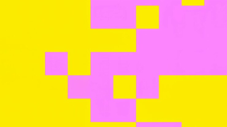 Yellow Background With Pink Blocks Playful Pixel Animation With Shifting Squares Forming Geometric Grid Upbeat