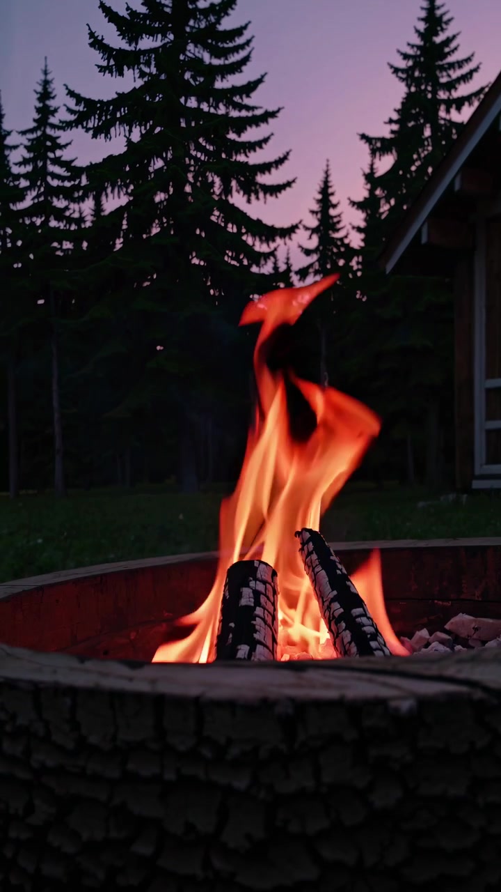 Cozy Campfire Burning in a Fire Pit at Twilight