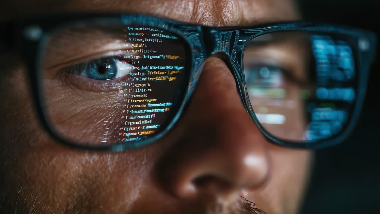 A Close-Up Exploration of Coding and Technology: Insights Gained Through the Focused Eyes of a Programmer, Capturing the Essence of Innovation and Attention to Detail