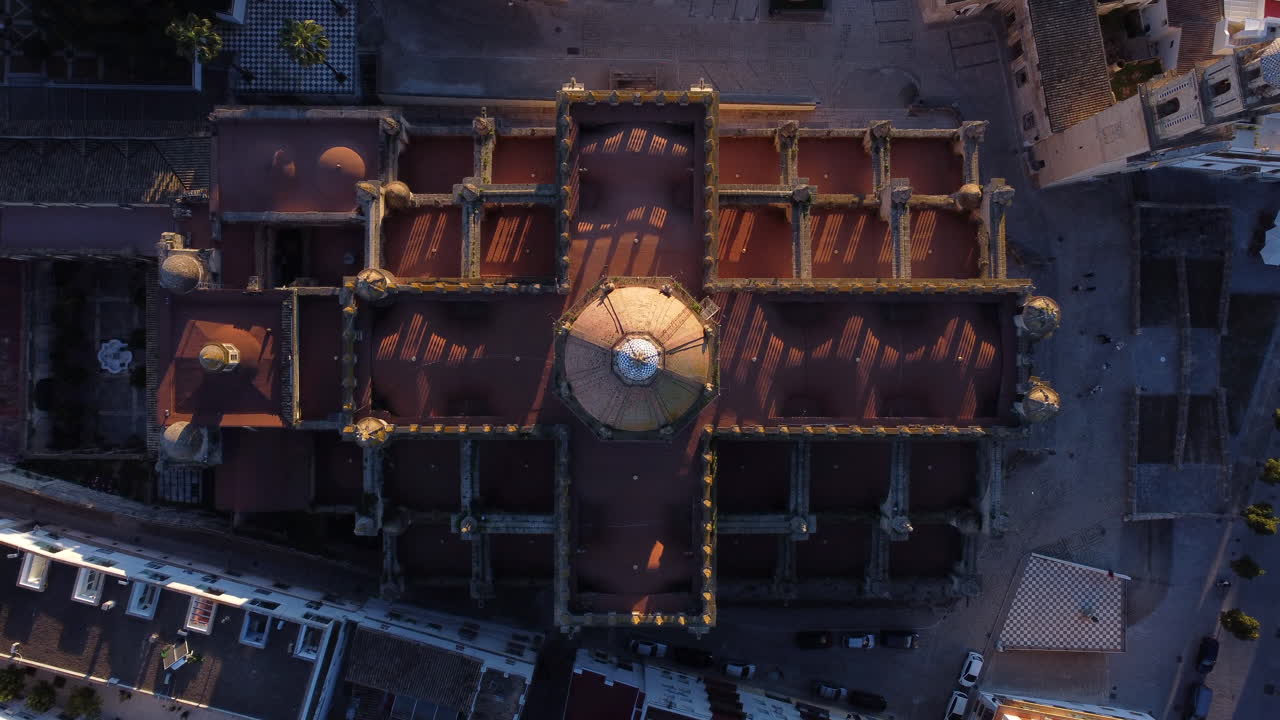 Jerez de la Frontera Cathedral Sunset Top Down Vertical Aerial Zoom In