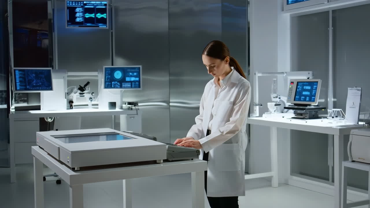 A scientist working with advanced equipment in a modern laboratory