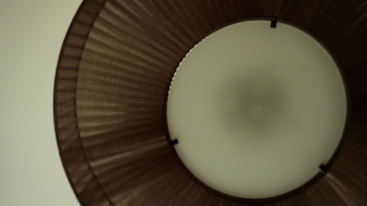 집 안의 천장 램프 주변에 있는 카메라를 앞뒤로 회전시키는 움직임