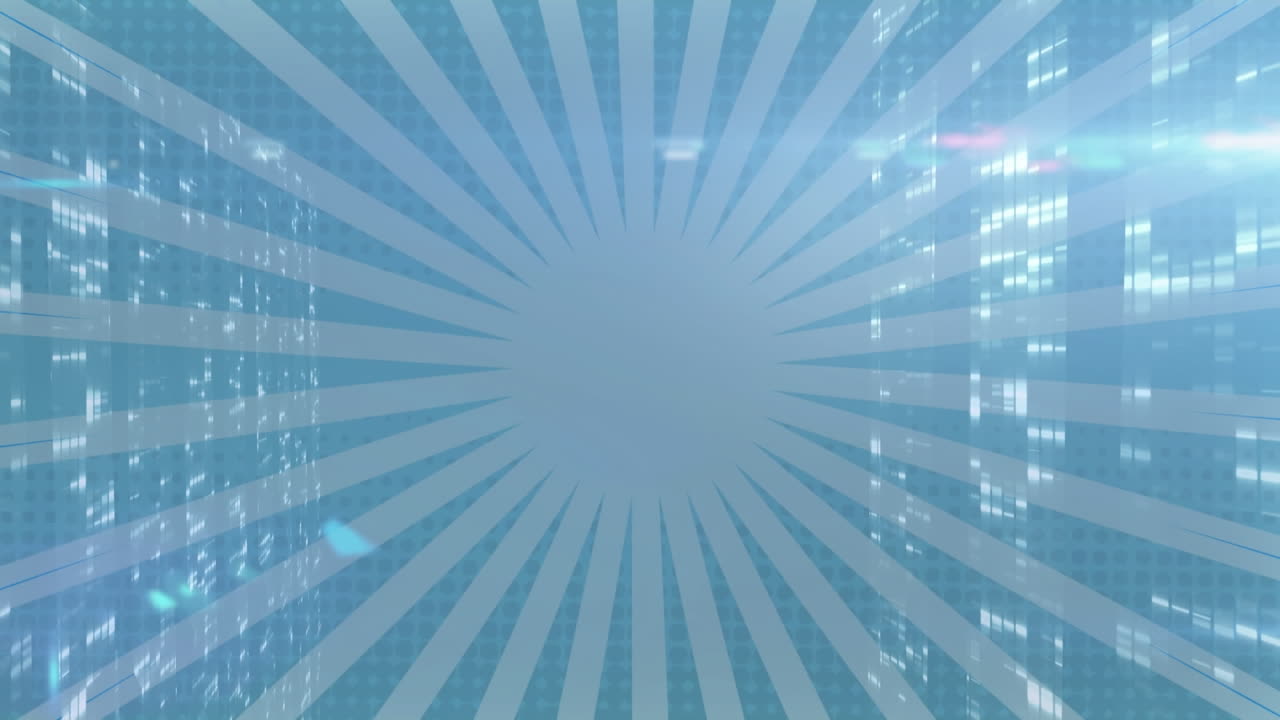 青いストライプに重ねてデータ処理がアニメーションする様子