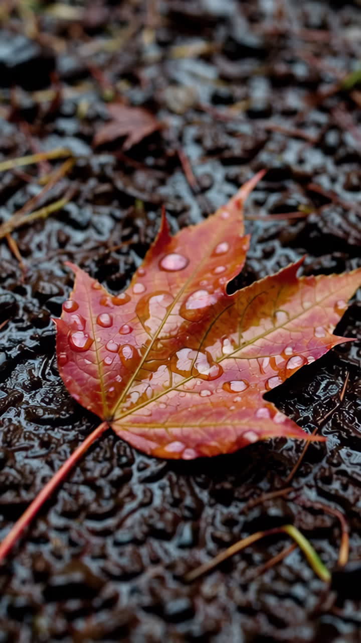 Wet Autumn Maple Leaf on the Ground
