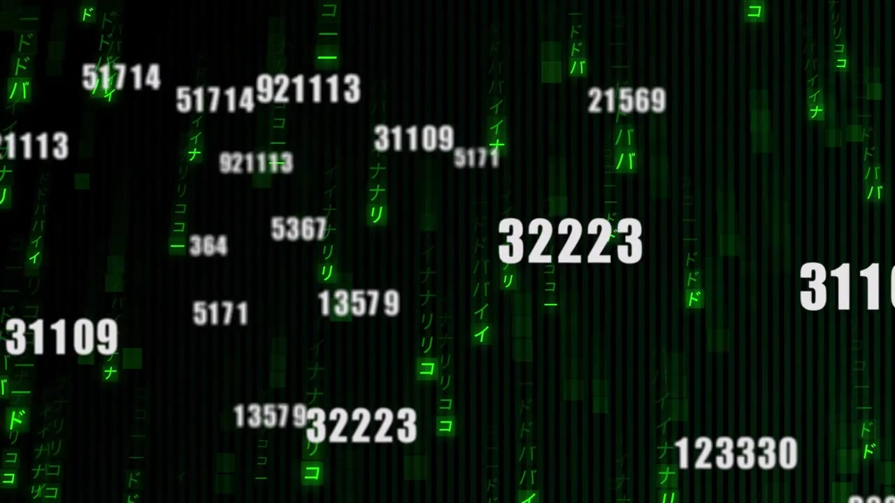 Abstract Digital Rain of Green Matrix Code and White Numbers