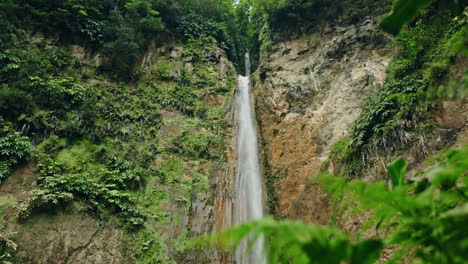 Slow-motion-close-up-shot-of-Ribeira-Quente-natural-waterfall-in-Sao-Miguel-in-the-Azores---Portugal