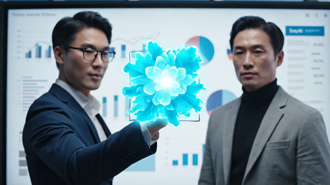 Businessmen analyzing data with augmented reality