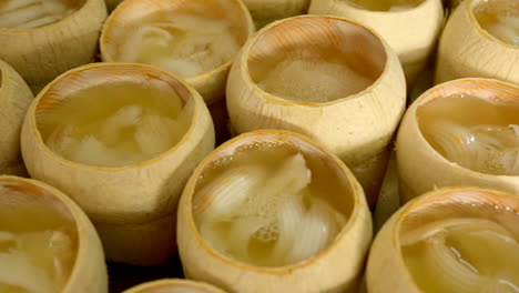 cáscaras de coco rellenas de gelatina de coco, una comida callejera tradicional tailandesa hecha con pulpa de coco y gelatina de agua de coco