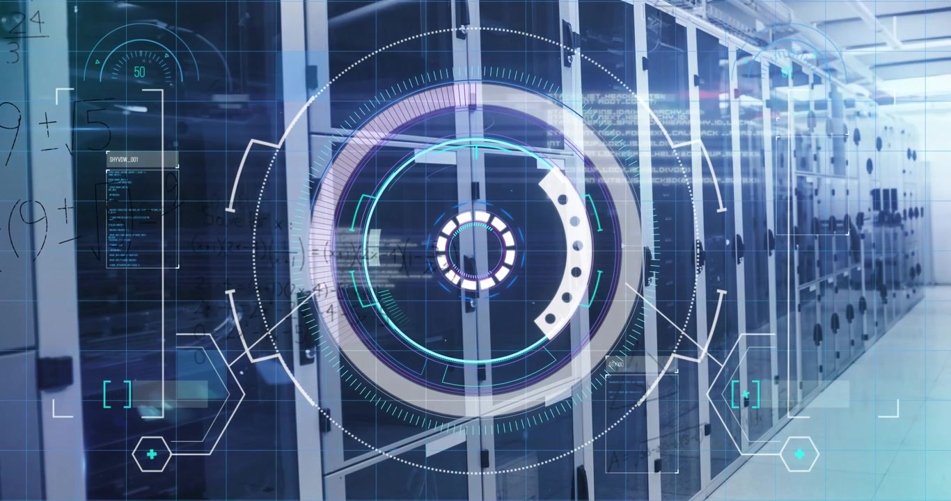 Digital Data Interface Overlaid on Server Room Infrastructure