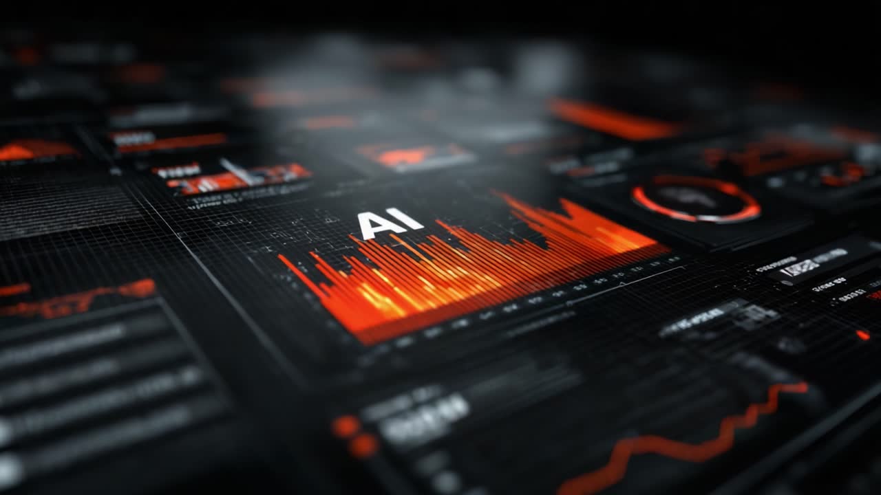 Dynamic Visualization of AI Metrics and Data Analysis Trends in a High-Tech Interface with Rich Color Schemes and Detailed Graphical Representations