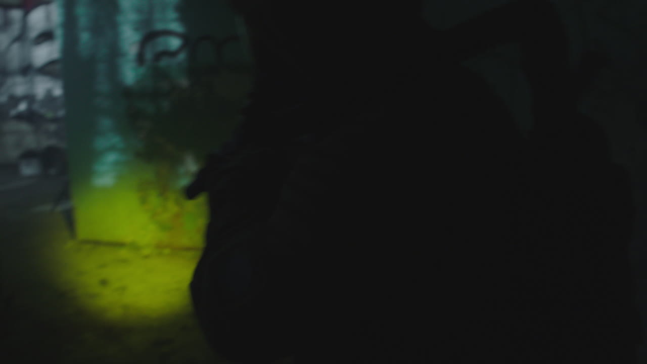 A wounded soldier in the abandoned military complex