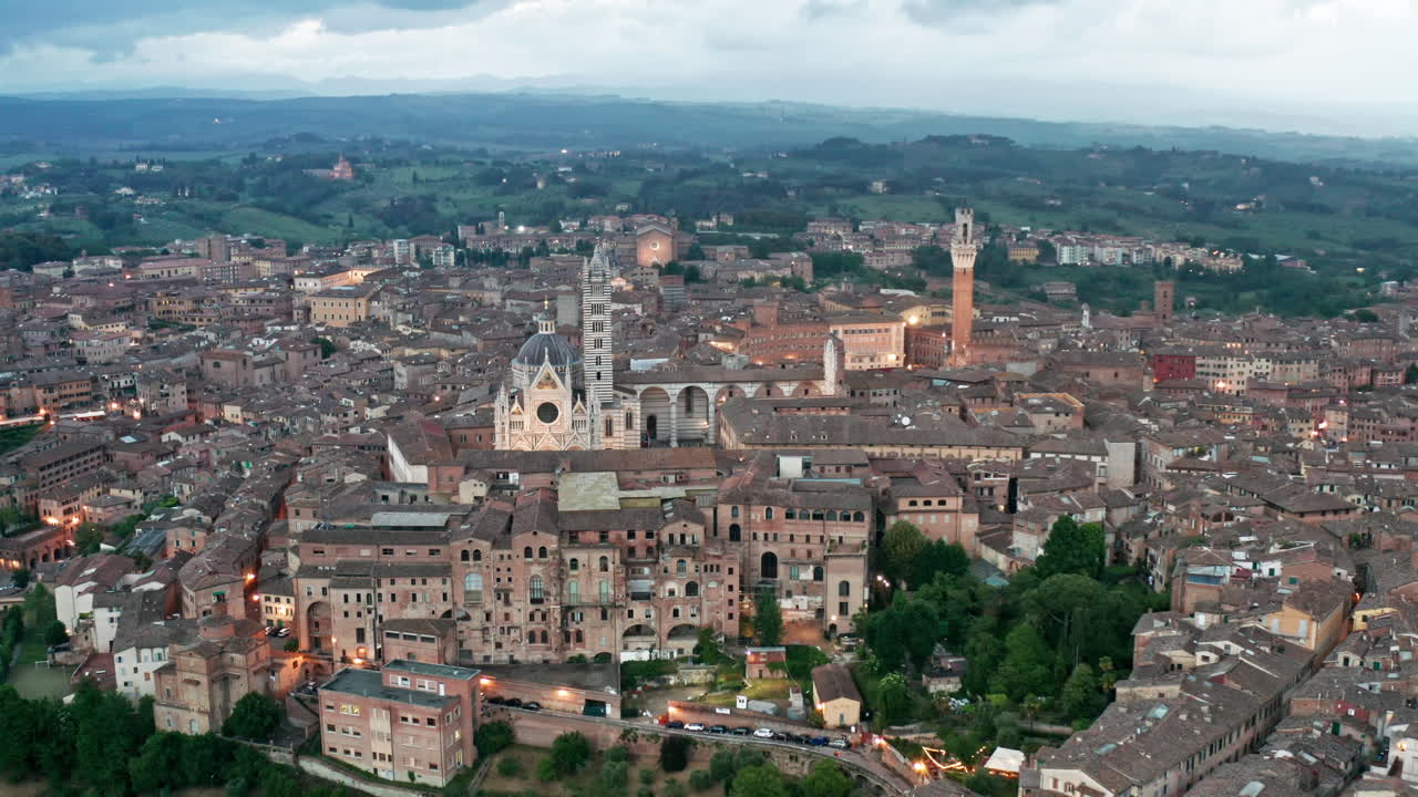 Aerial View of Historic Siena at Dusk