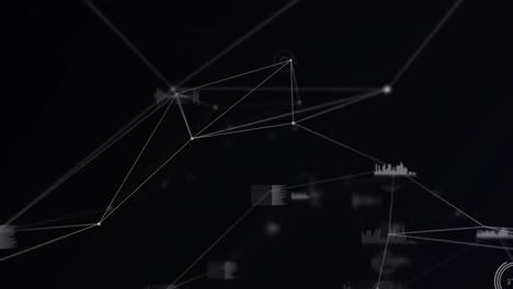 animation of networks of connections and data processing over black background