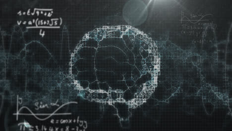 animazione del cervello umano e elaborazione matematica dei dati
