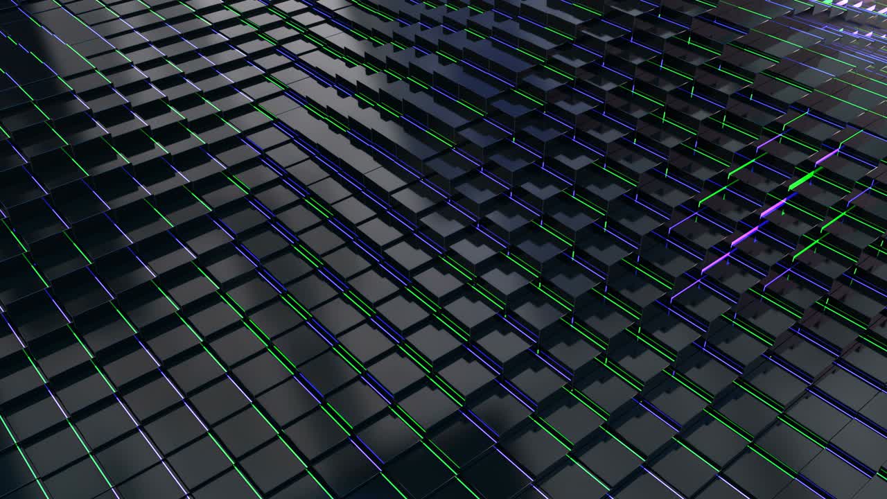 Looping Abstract 3D color reflective cubic animation.Waving surface.Screensaver.Colorful cubes.3D generated.Seamless animated 3D models